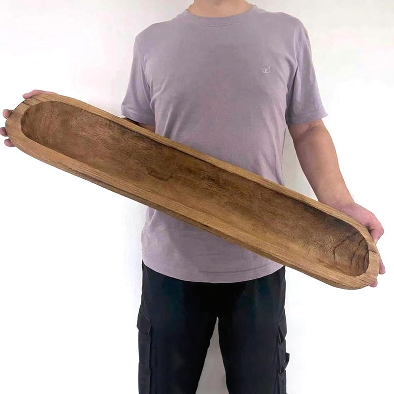 BEDAZE Wooden Dough Bowls Decorative，Rustic Bread Long Bowls Decor Wood Tray, Hand Carved for Table Centerpiece Decor, Home Decor(30 * 6 * 2 inch Brown) - Image 1